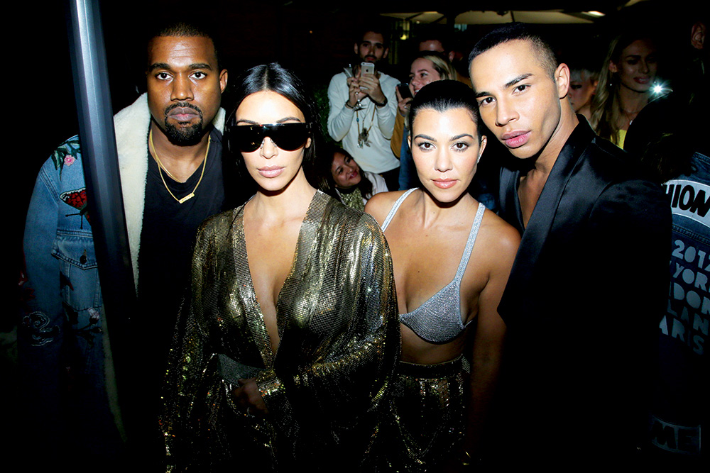 Kanye West, Kim Kardashian, Kourtney Kardashian and Olivier Rousteing at a Balmain aftershow